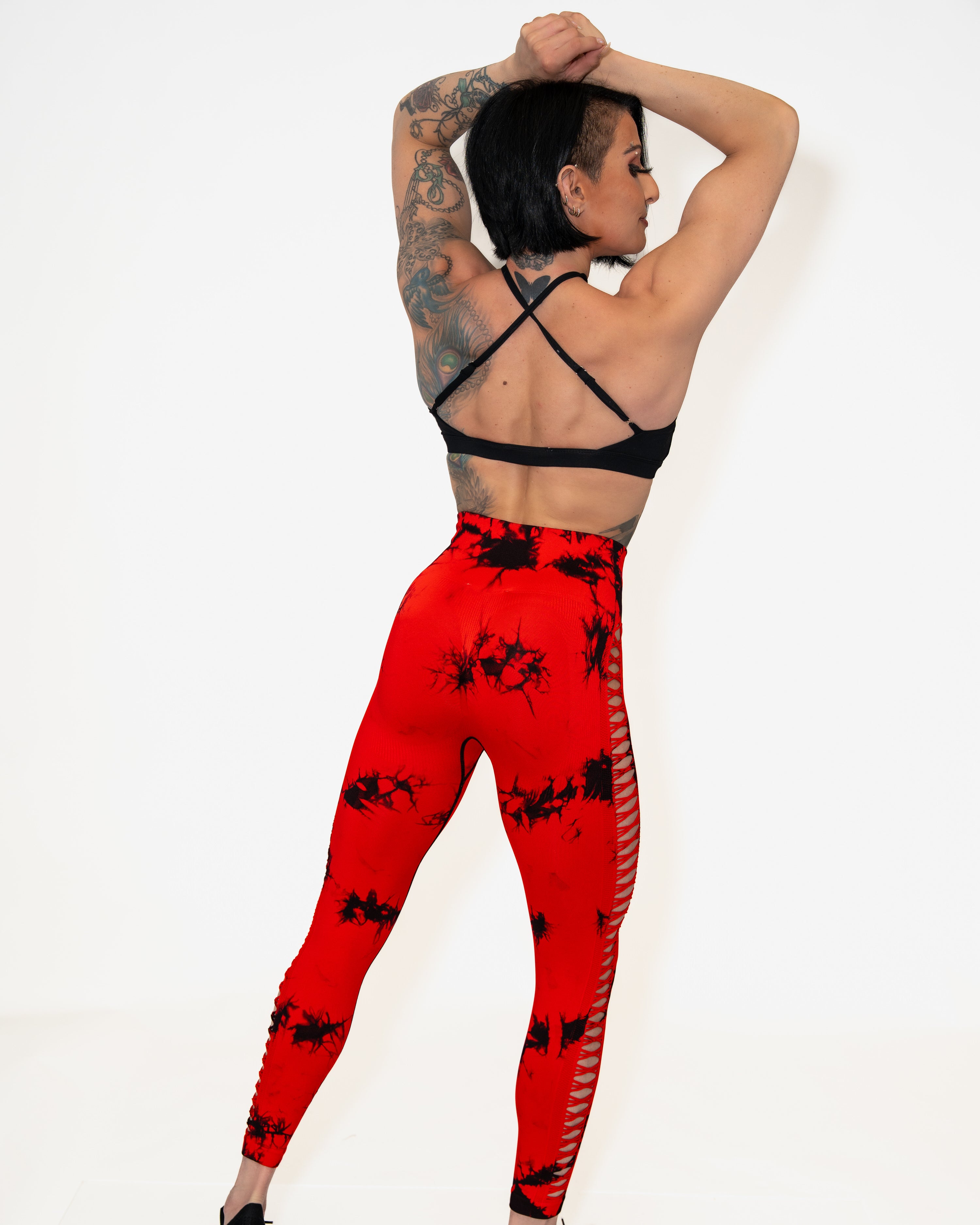 Bombshell Daredevil Leggings - Racy Red Tie Dye