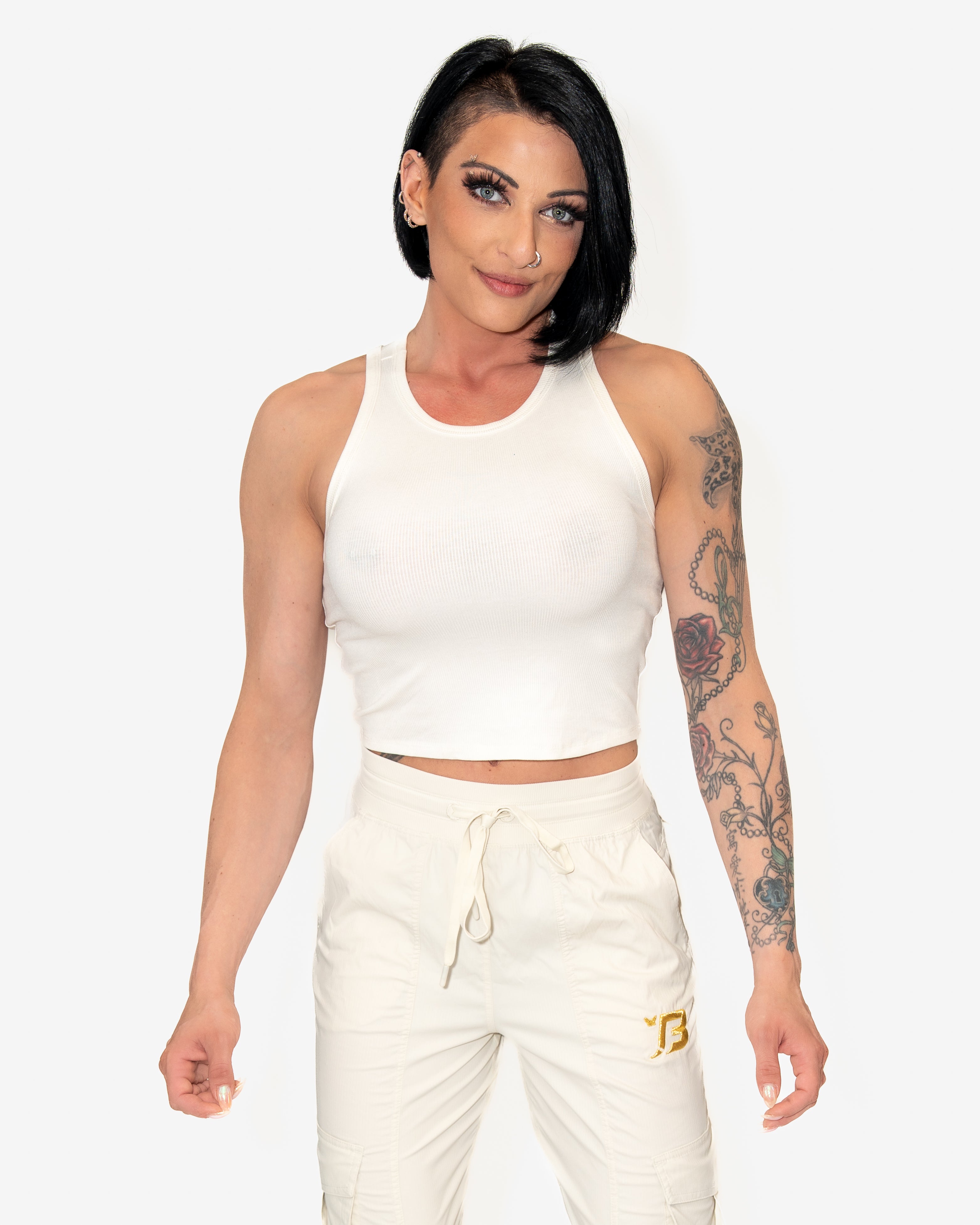 Bombshell Core Ribbed Racer - Creme
