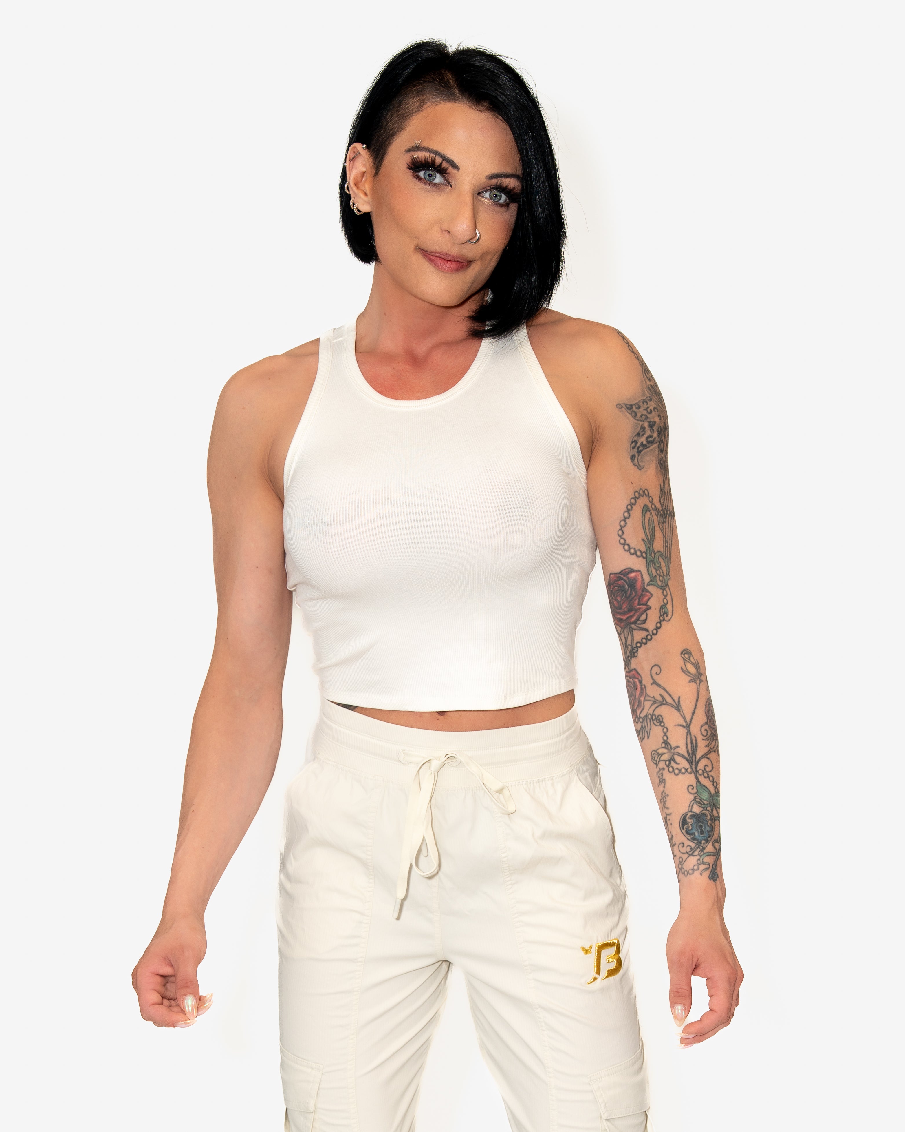 Bombshell Core Ribbed Racer - Creme