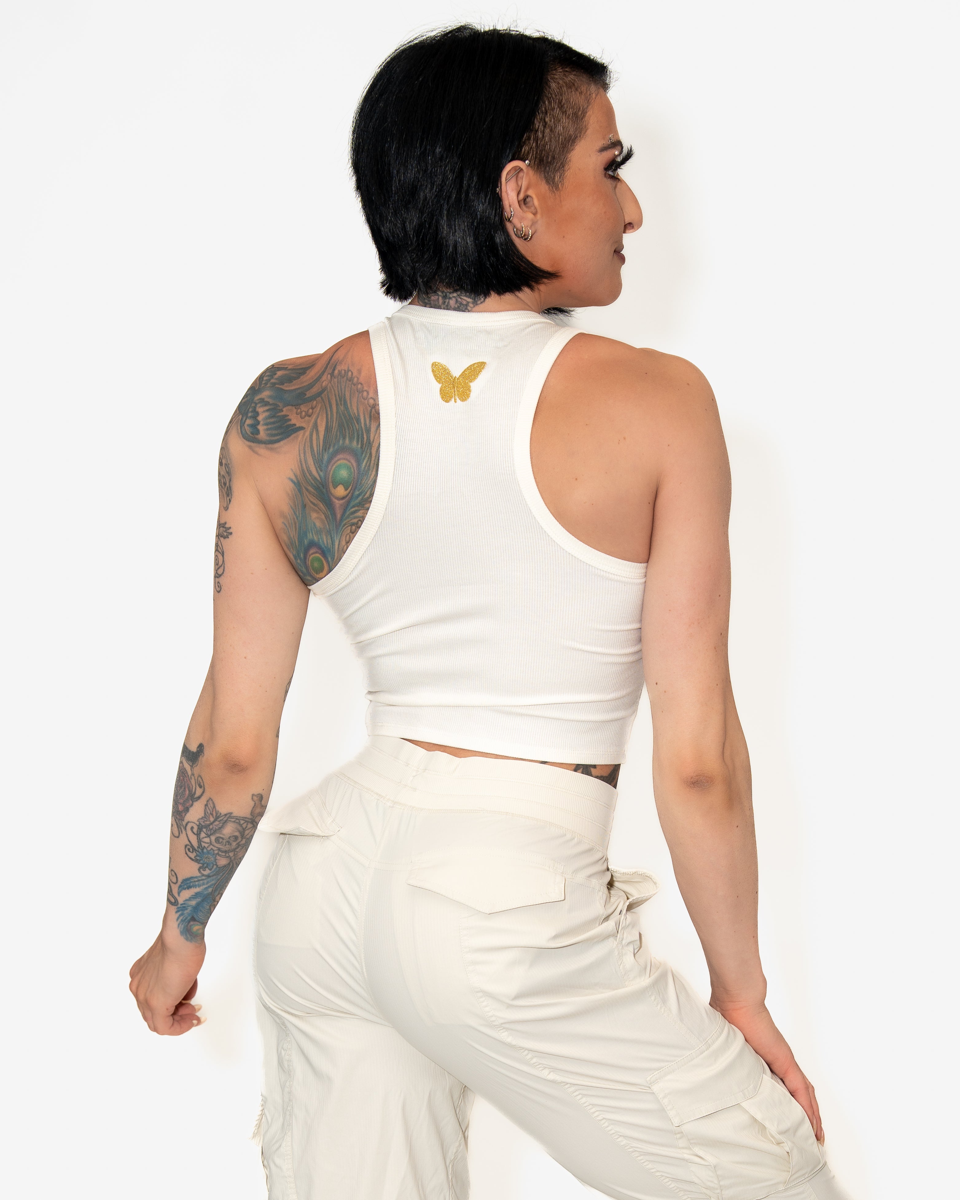 Bombshell Core Ribbed Racer - Creme