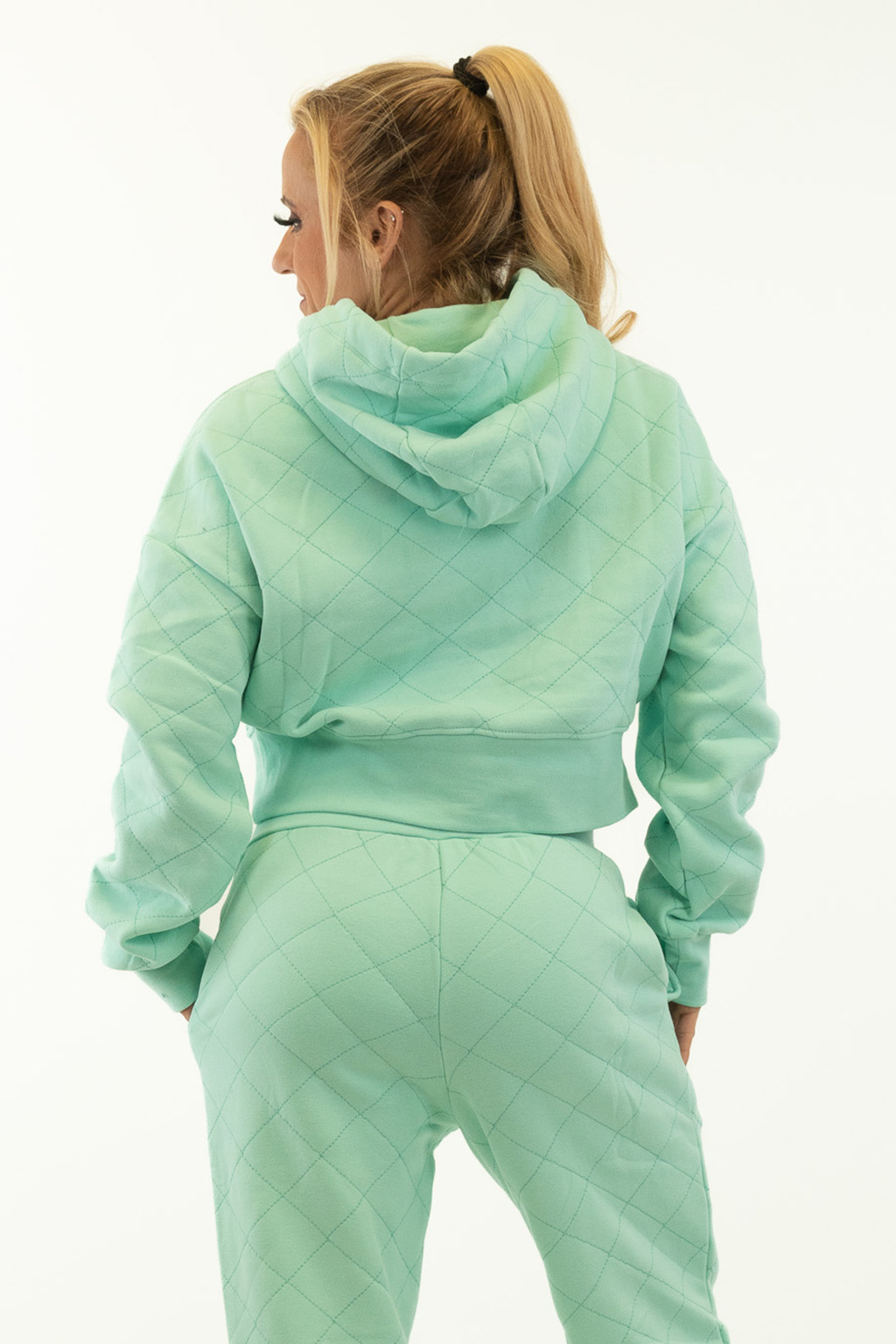 Bombshell Quilted Drawstring Hoodie - Ice Green