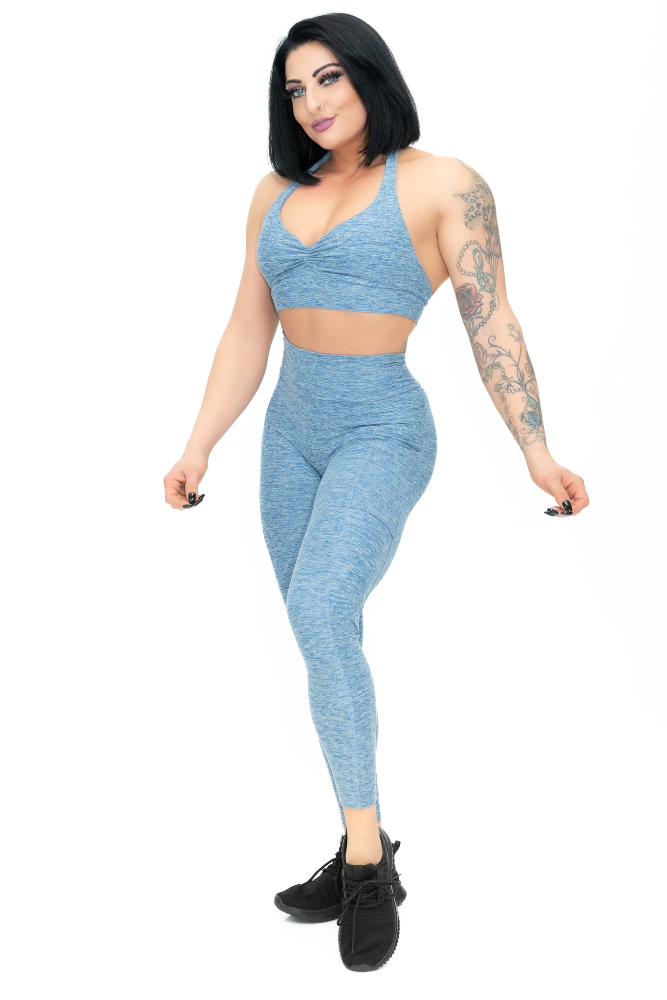 Bombshell Booty Pop Flirt Leggings Blue Concrete Bombshell Boutique Sportswear 3588