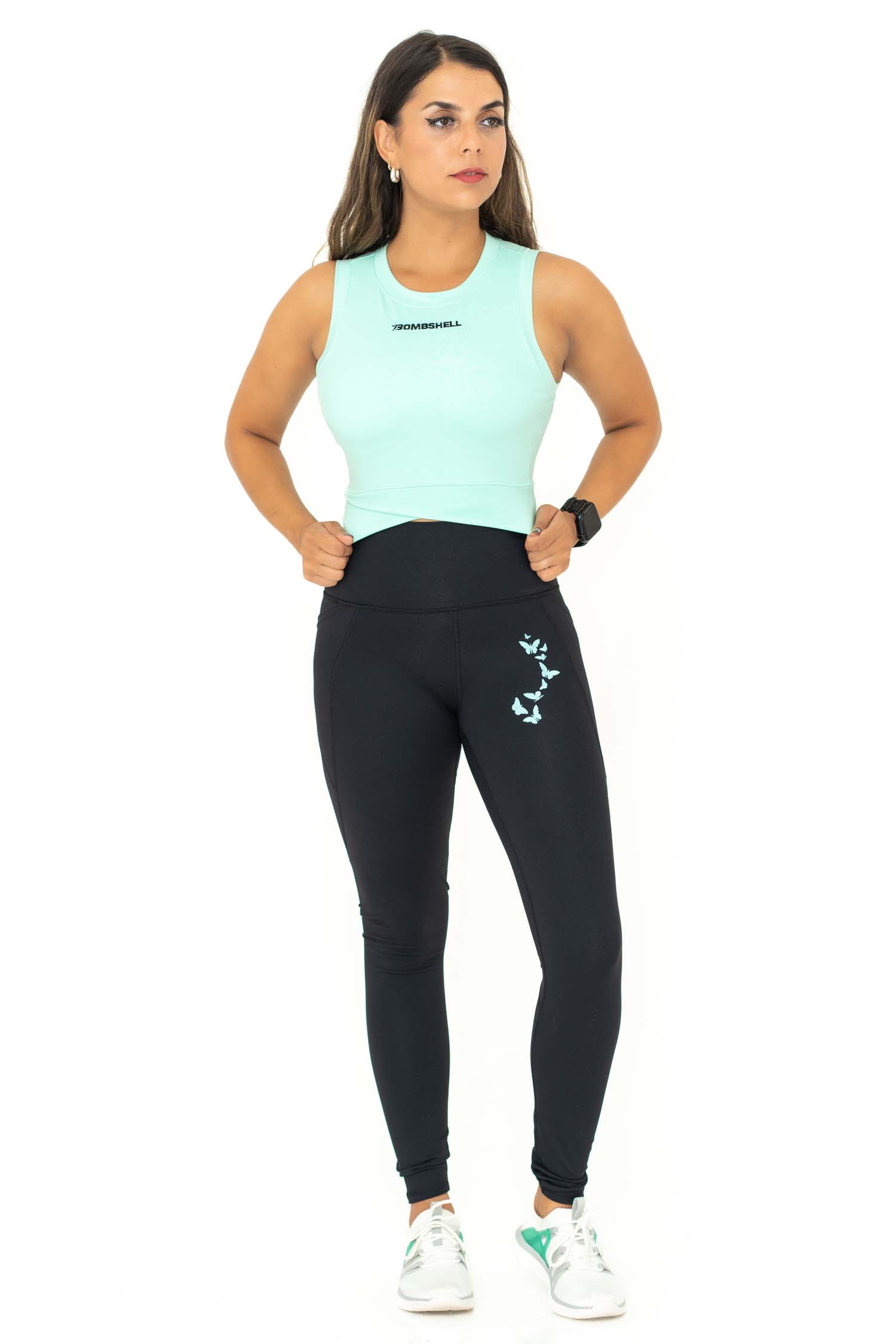 Bombshell Perfect Pocket Leggings Blue Butterfly Swarm